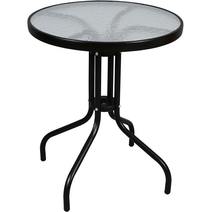Maxia Market Mesa Redonda Metal con Cristal - 70cm Alto x 60cm Diámetro - Mueble Exte