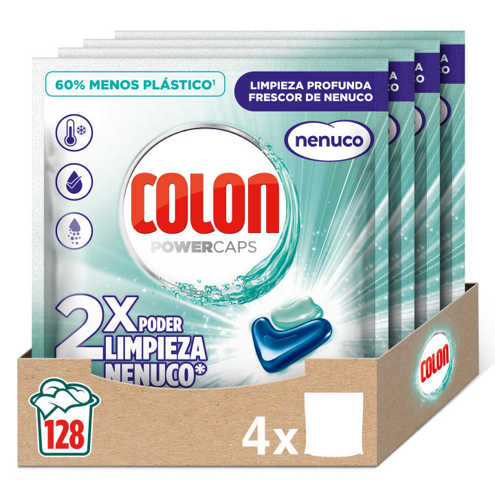 Colon Nenuco Detergente para la Lavadora - 128 Cápsulas, Apto Ropa Blanca y Color, Po