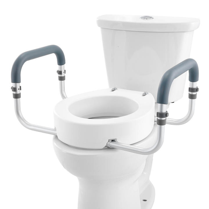 SucceBuy Asiento Elevado para Inodoro 3.5" con Pasamanos de Aluminio, Capacidad 136 k