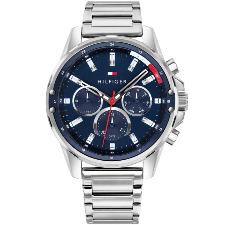 Tommy Hilfiger Reloj hombre 1791788, multifunción de cuarzo, esfera azul, brazalete d