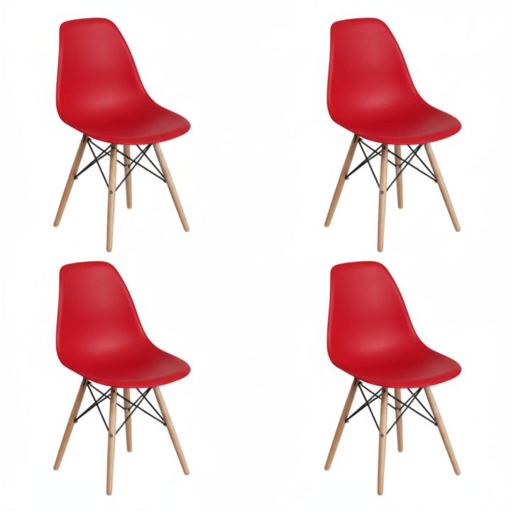 DASCK Pack 4 Sillas Nórdicas  Madera Haya  Polipropileno Ergonómico  120 kg  Comedor 