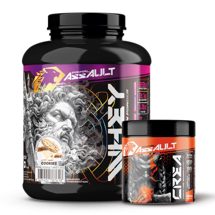 PRIMAL ASSAULT Pack Proteína Whey 2kg + Creatina en Polvo Sin Sabor 300g - Combo Desa
