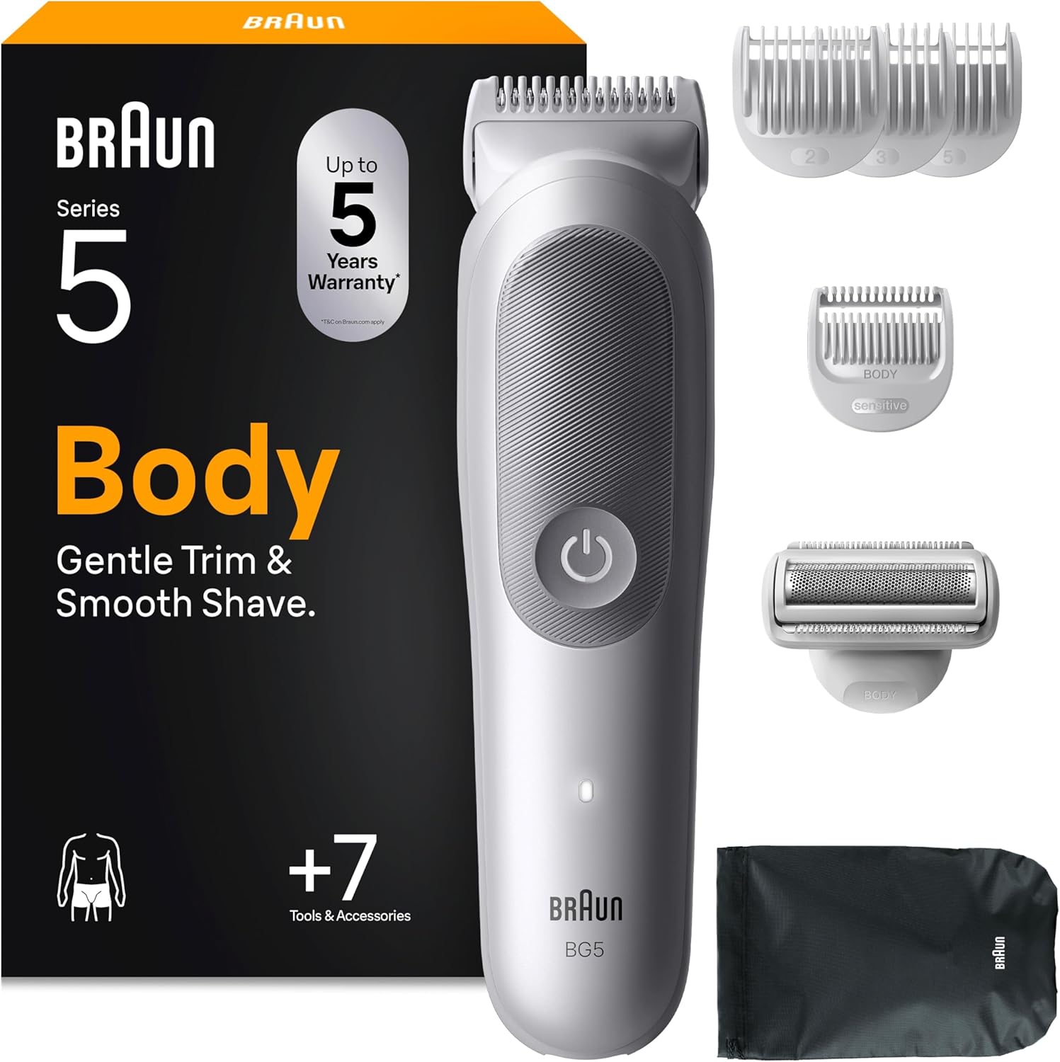Braun BodyGroomer Series 5, Afeitadora Corporal para Hombre con Accesorio de Rasurado