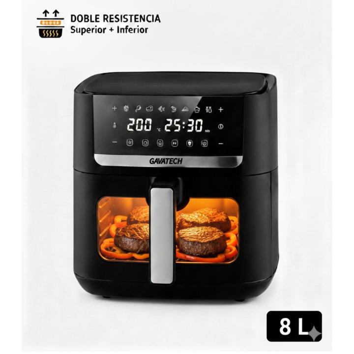 GAVATECH  Freidora de Aire 8L, 1800W de Alta Potencia, Doble Resistencia (Calor Super