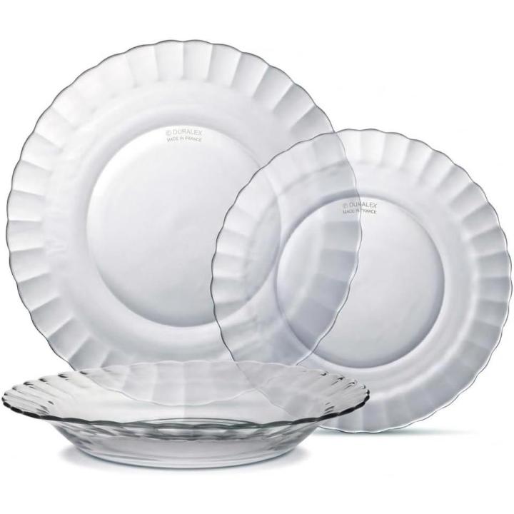 Duralex Vajilla Completa 12 Piezas Vidrio Templado - 4 Platos Llanos (23,5cm), 4 Plat