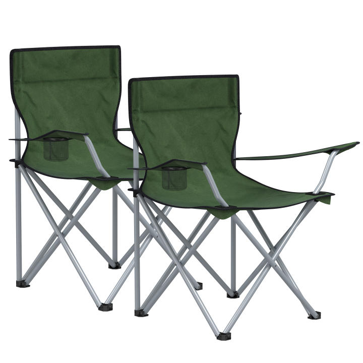 SONGMICS Sillas de Camping, Juego de 2 Sillas de Exterior, Apoyabrazos, Bolsillo para