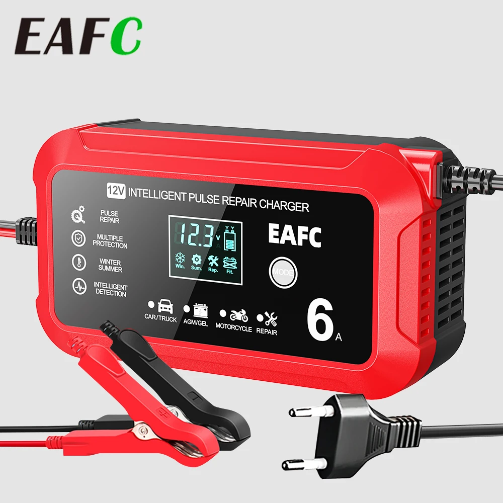 EAFC-cargador inteligente de reparación de pulso, 12V, 6A, multimodo, para coche, mot