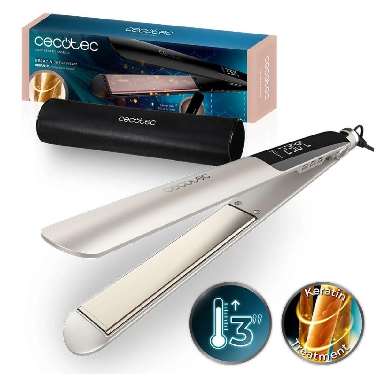 Cecotec Plancha de Pelo Estrecha con Cable Lisse Keratin Essence Champagne