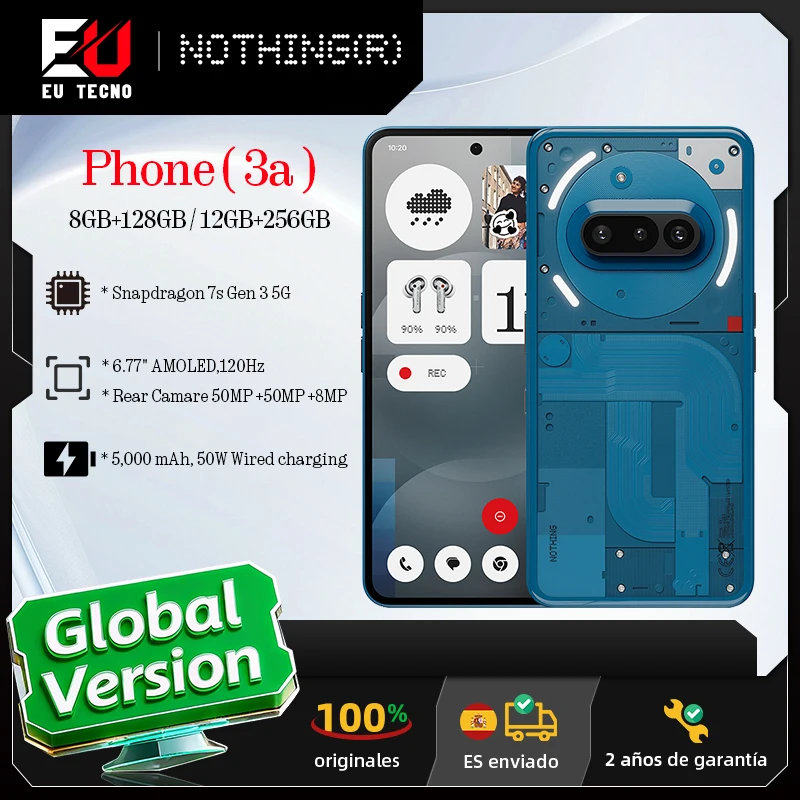 Nothing Phone (3a) Qualcomm Snapdragon 7s Gen 3 Pantalla AMOLED de 6.77 pulgadas 120H