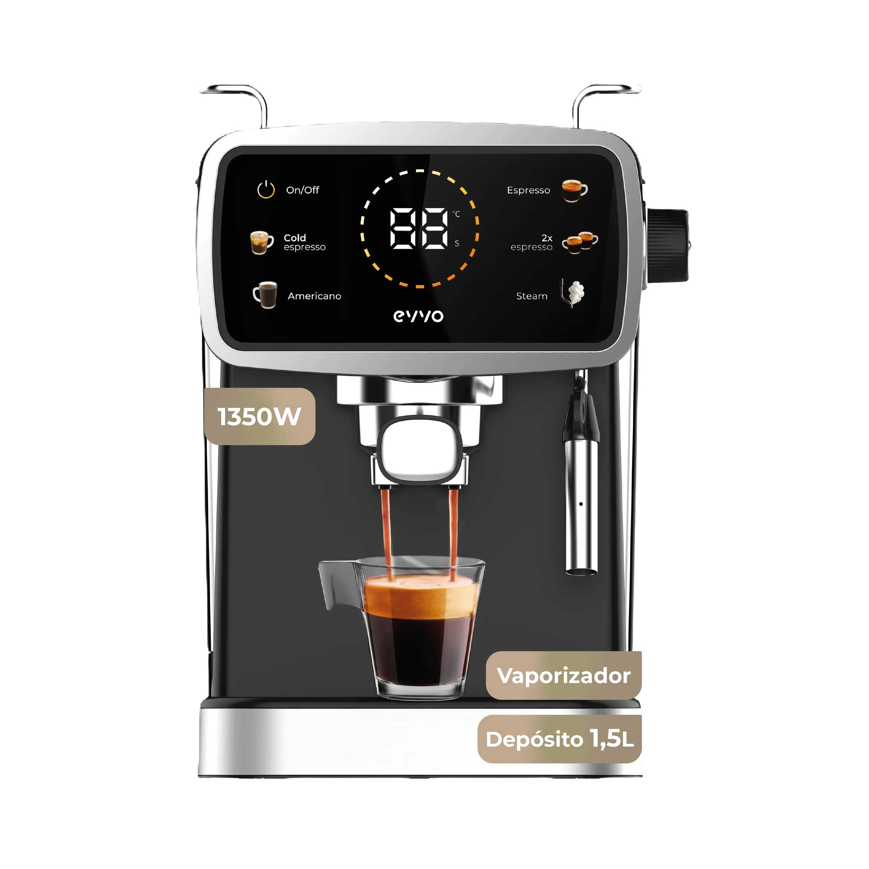 EVVO Cafetera Express Intensa 30, panel táctil a color, 20 bares de presion, Espresso