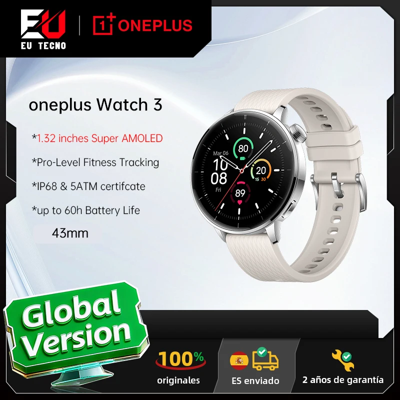 Versión global OnePlus Watch 3 43 mm Smartwatch Pantalla AMOLED de 1,32 pulgadas Fino