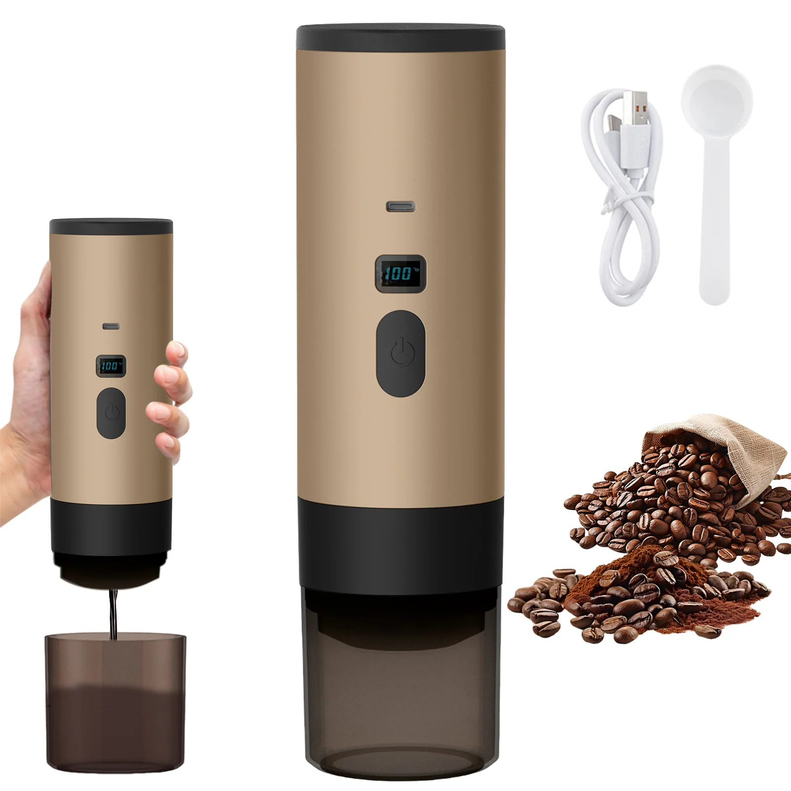 Cafetera Espresso Eléctrica Inalámbrica Portátil para Auto y Hogar, Cafetera de Campi