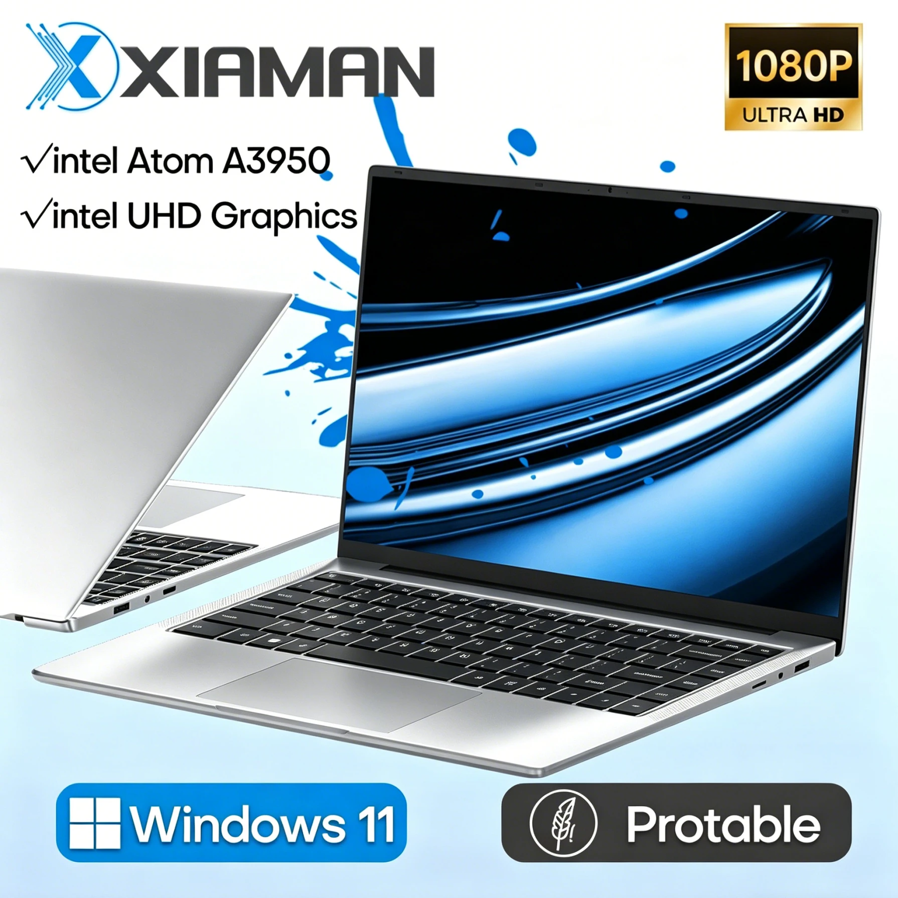 Portátil Xiaman con Windows 11 Pro, Intel A3950, Gráficos UHD, 12GB DDR, 1TB/2TB SSD,