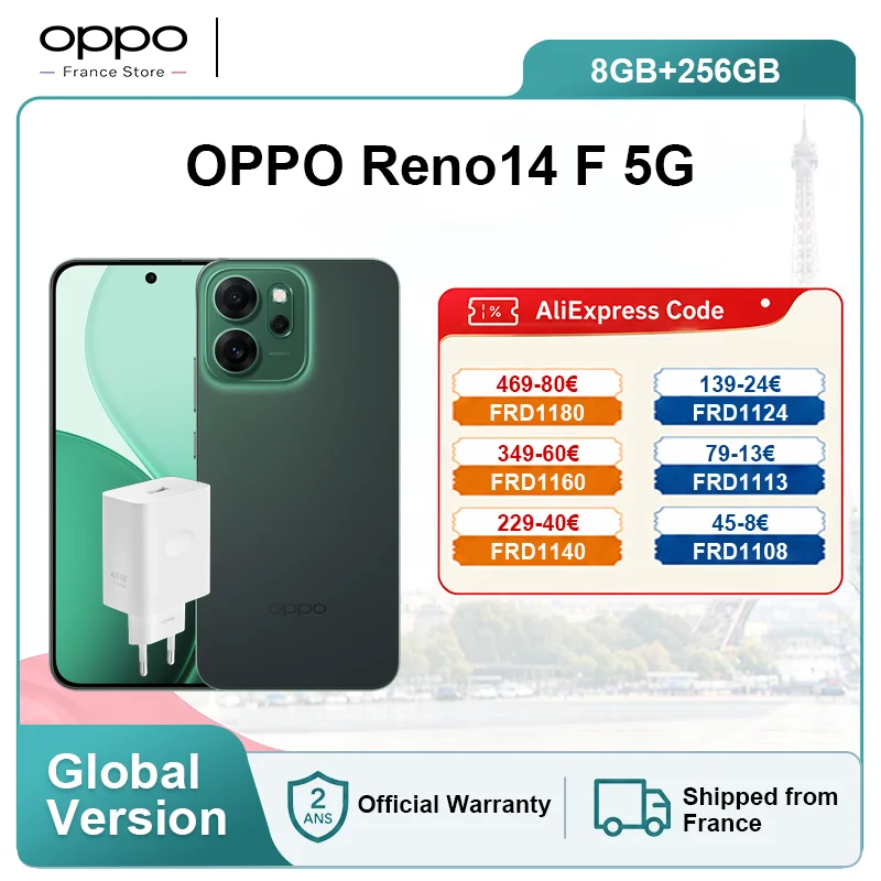 Versión Europea del Teléfono Inteligente OPPO Reno14 F 5G, Pantalla de 6.57 Pulgadas,