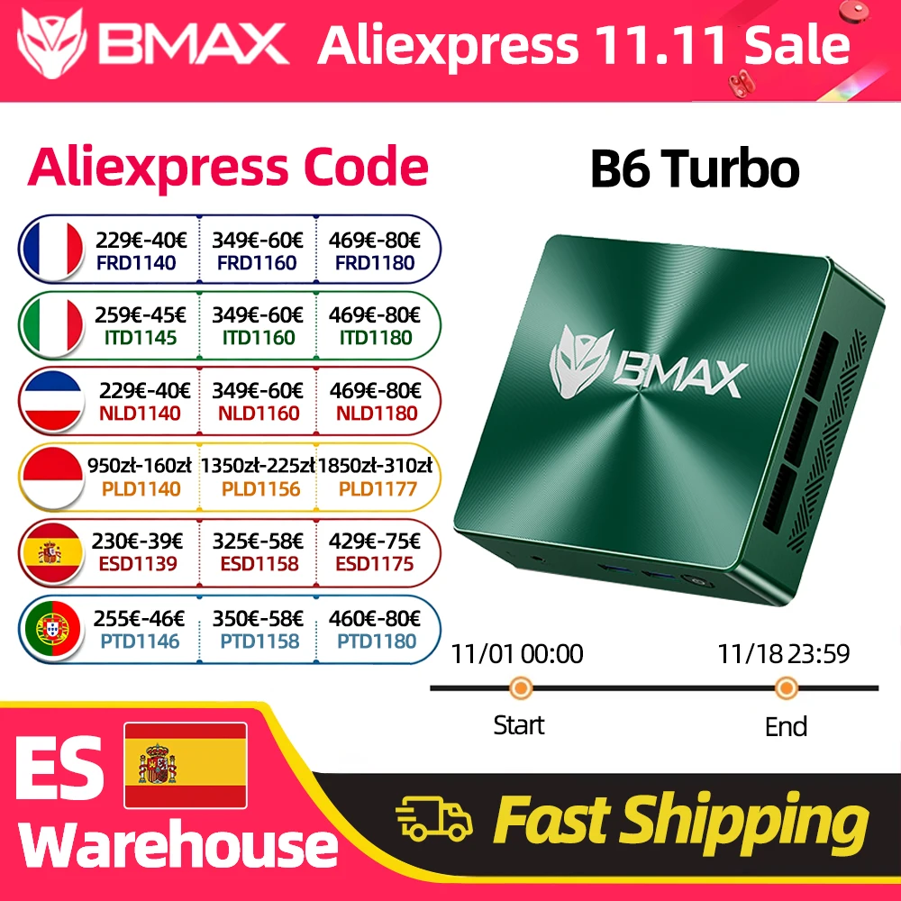 Mini PC BMAX B6 Turbo Intel Core I5 8257U Windows 11 16 GB de RAM 512 GB SSD HDMI USB
