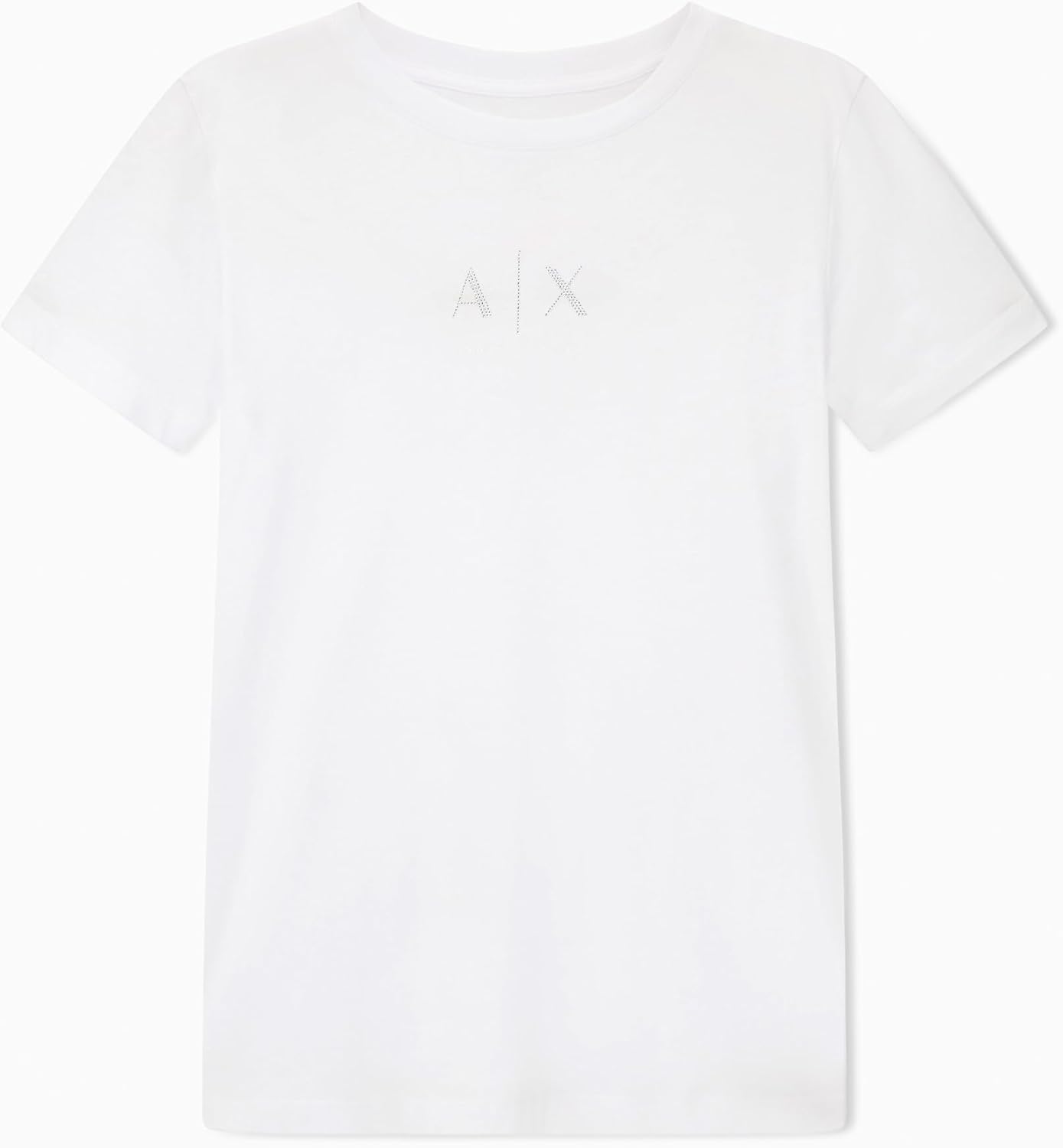 Armani Exchange Camiseta de Manga Corta con Monograma Frontal Strassed en Blanco.