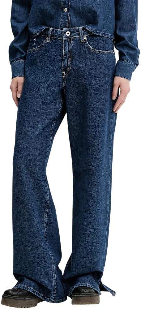 KARL LAGERFELD JEANS Mid Rise Relaxed Denim con Abertura en Azul Oscuro Lavado
