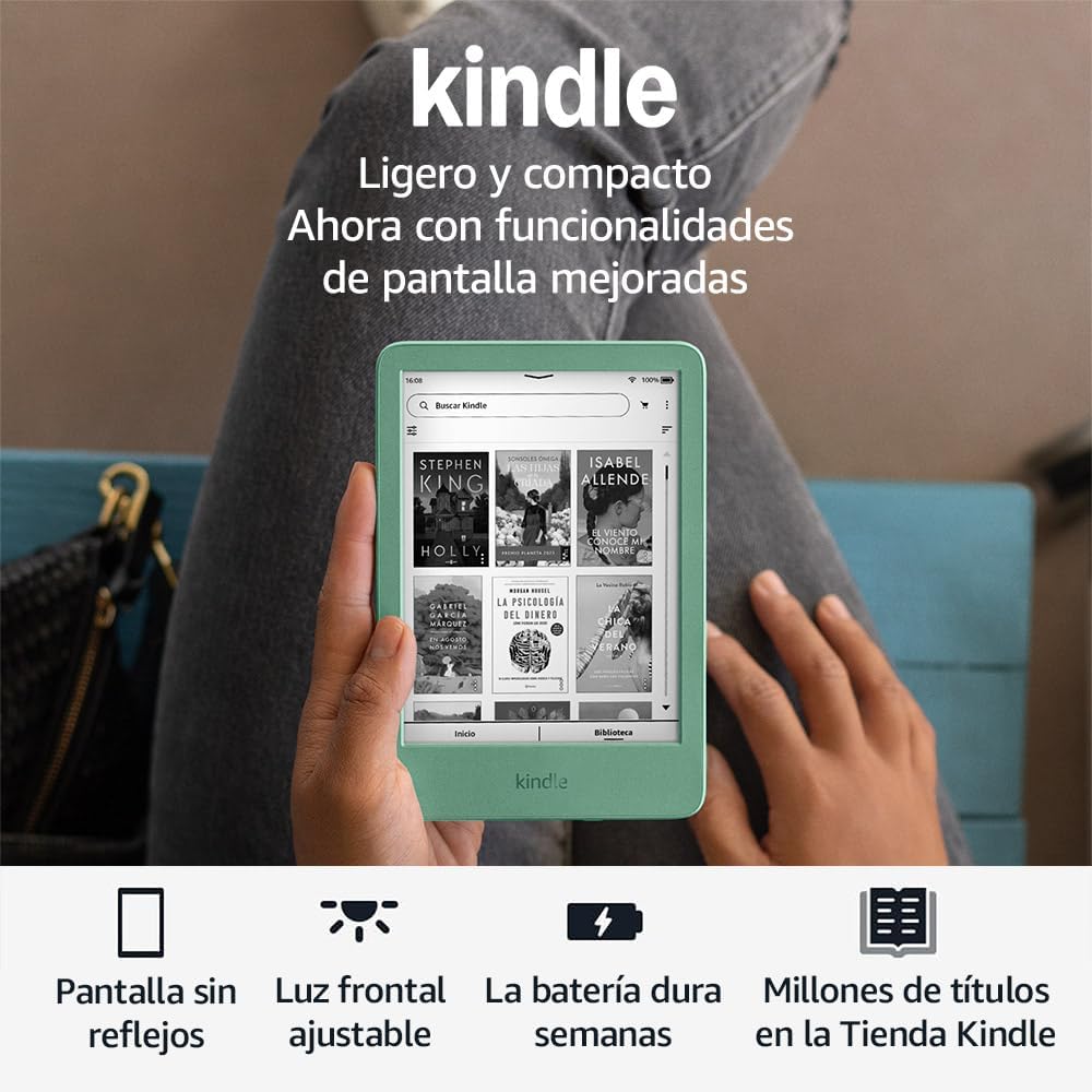 Amazon Kindle Verde Matcha (16 GB, sin publicidad): el Kindle más ligero y compacto, 