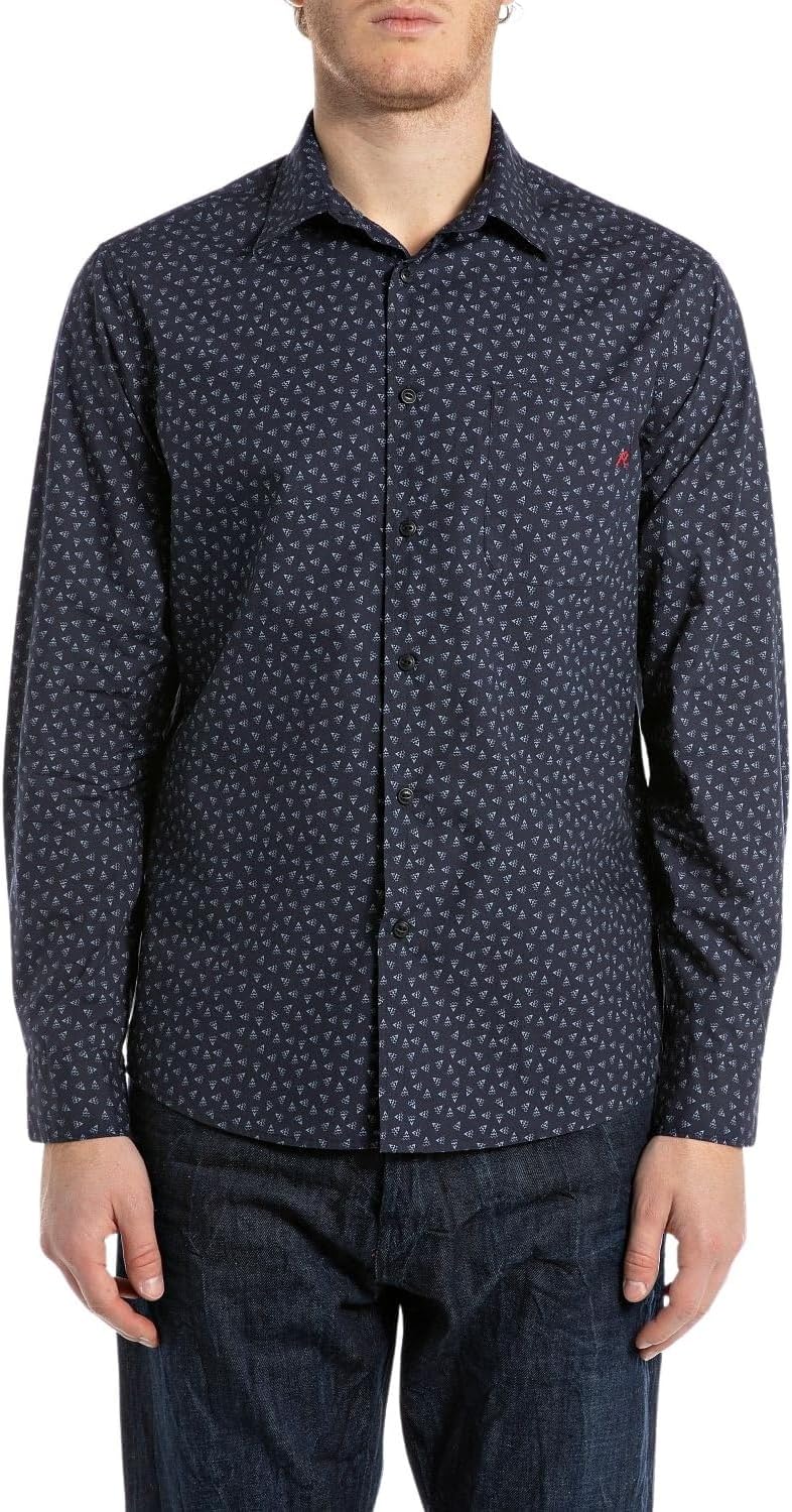 Replay Camisa de Algodón Regular Fit 010 Blue/Light Blue, estilo casual imprescindibl