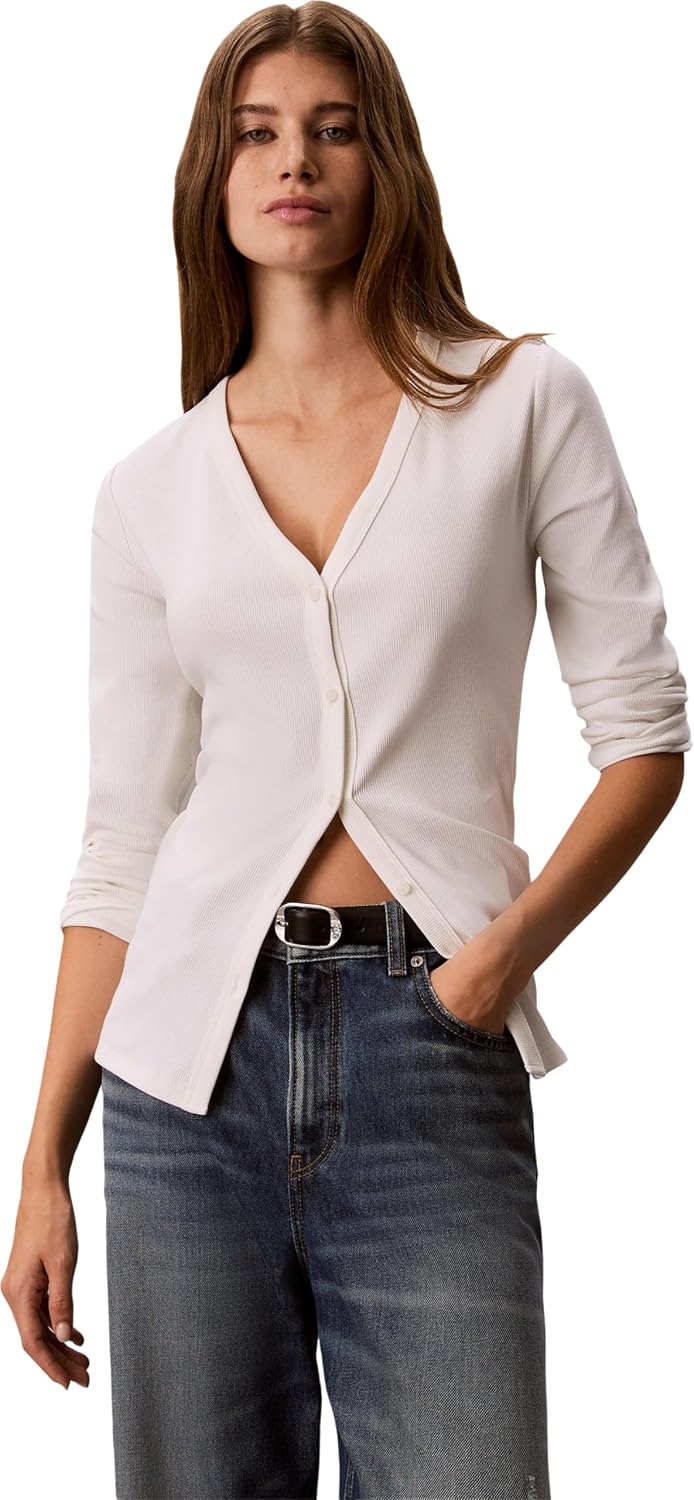 Calvin Klein LS Woven Label Baby Rib Button F LV047G207G: estilo esencial y sofistica