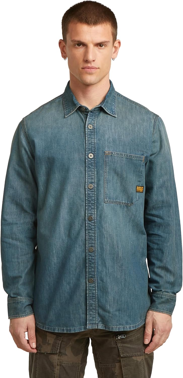 G-STAR Camisa Regular One Pocket: estilo icónico en azul para destacar