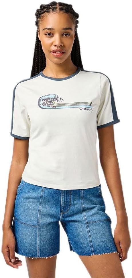 WRANGLER Ringer Tee Vintage Blanco de Corte Slim: estilo retro imprescindible