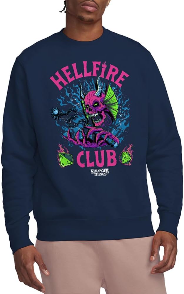 Stranger Things Hellfire Neon Dice Sudadera Marino: Estilo icónico con vibra retro