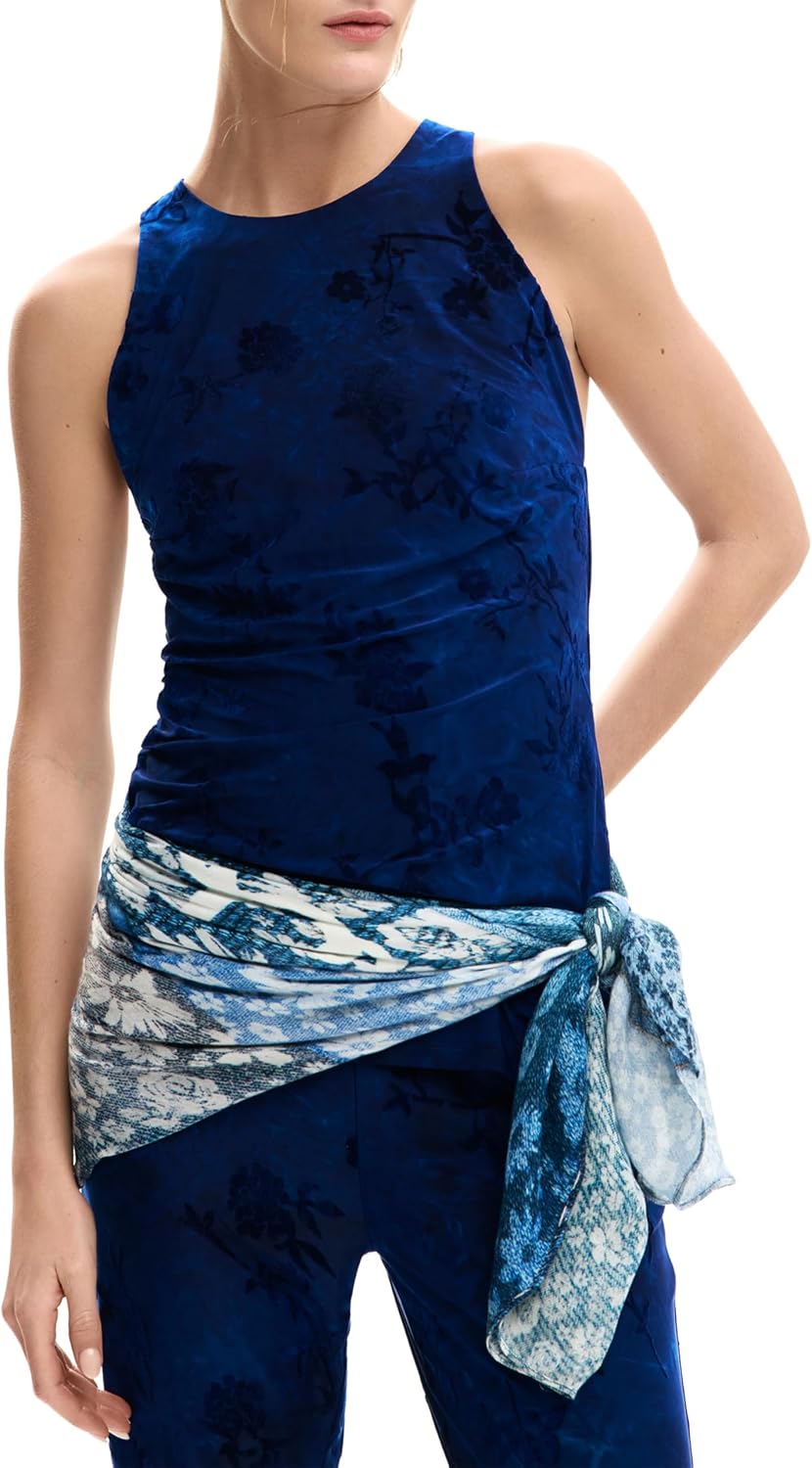 Desigual Camiseta sin Manga Azul: Estilo fresco y versátil para destacar