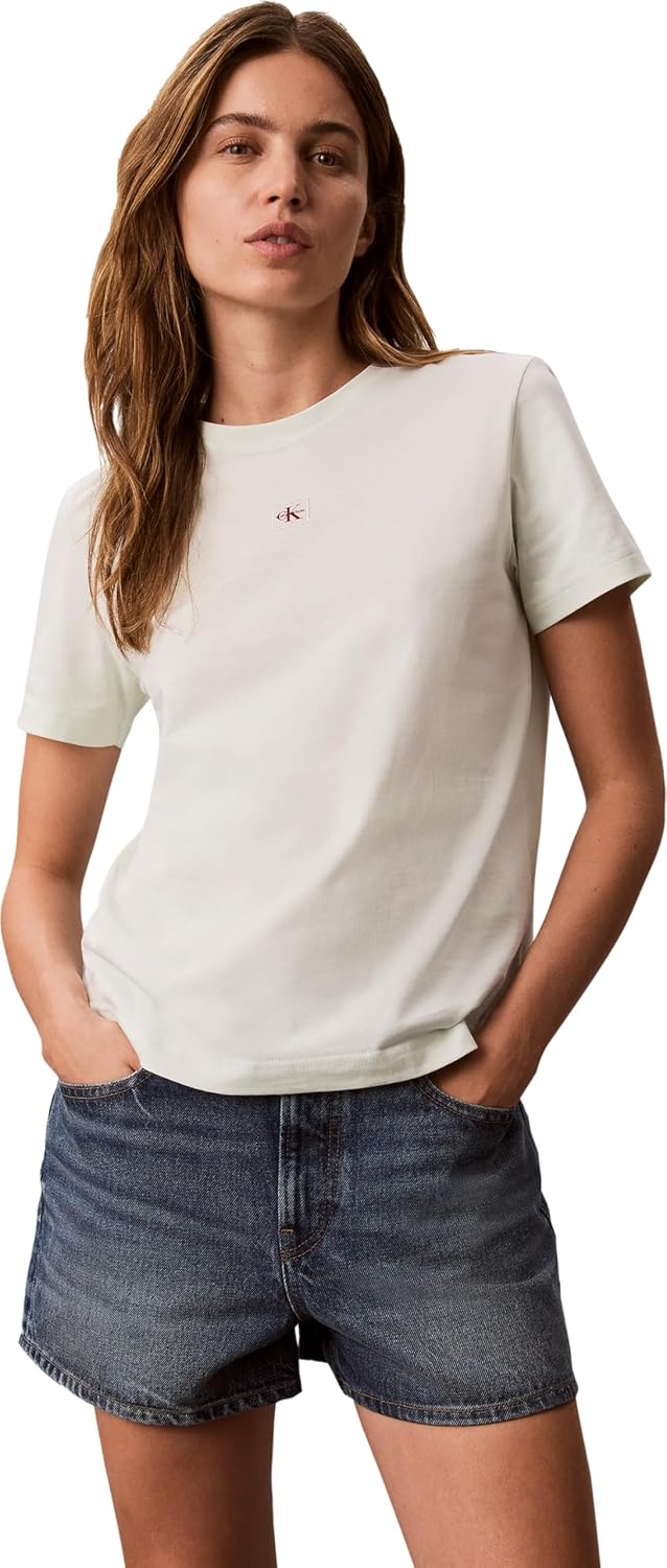 Calvin Klein Camiseta Woven Label Classic de Manga Corta con Cuello Redondo en Verde 