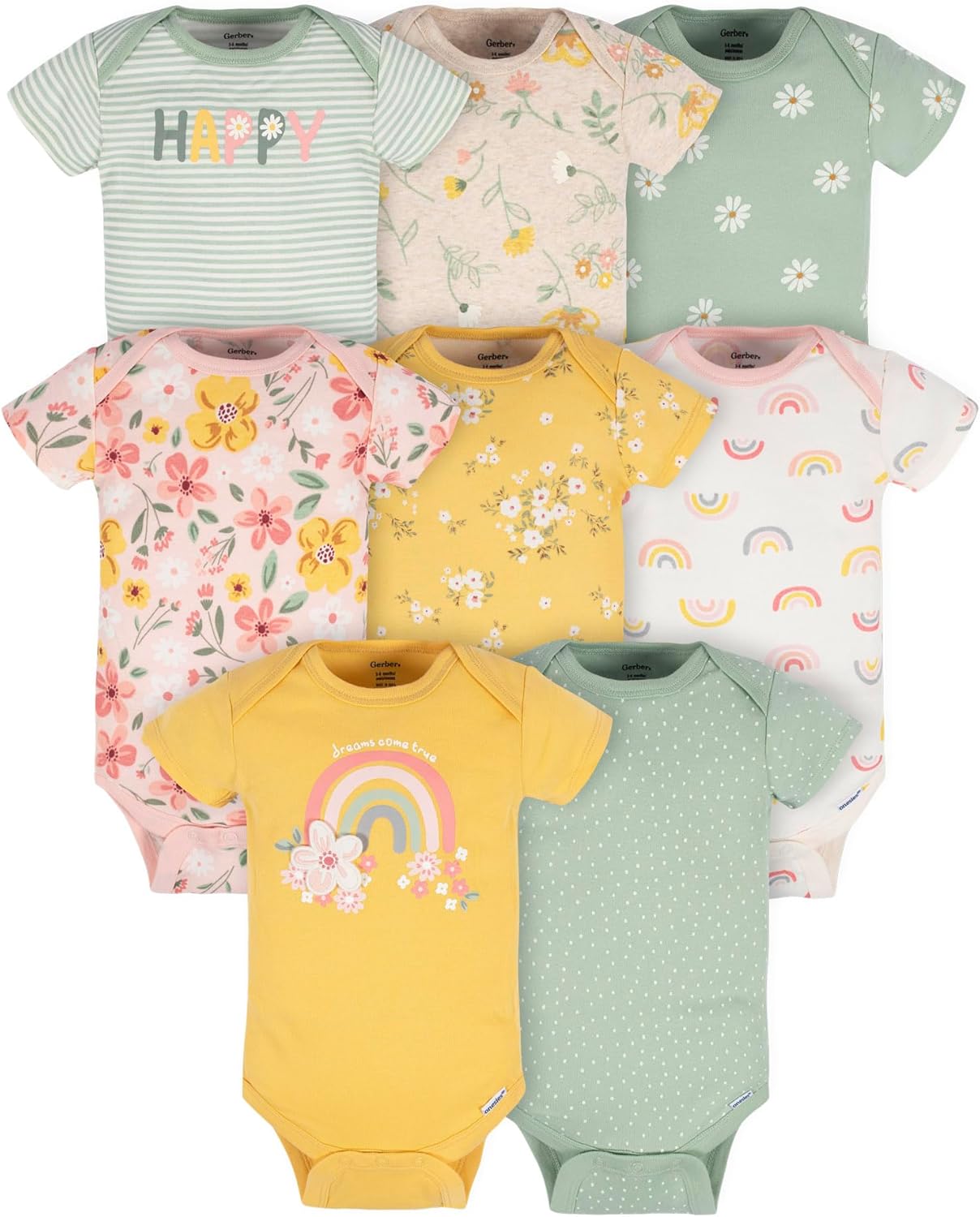 Pack 8 Gerber Camiseta de Manga Corta Bebé Niña, Talla 3-6 meses