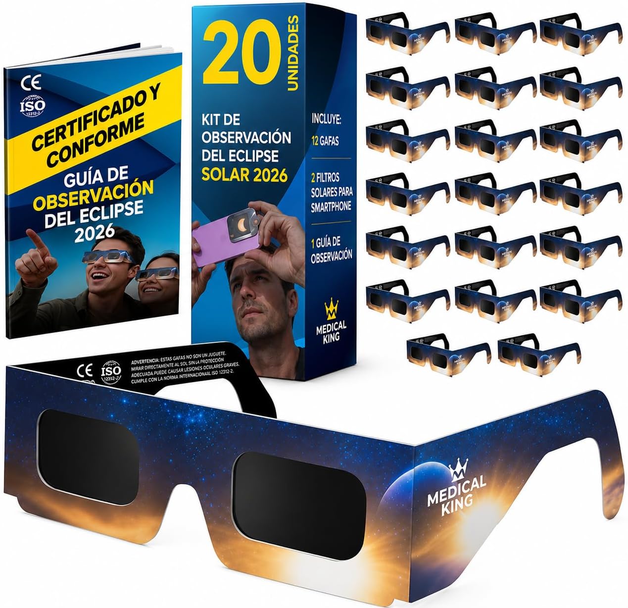 Medical King Gafas Eclipse Solar Homologadas ISO 12312-2 20 Uds