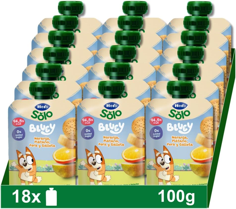 Pack 18 Hero Solo Bolsitas Naranja, Plátano, Pera y Galleta 100 g