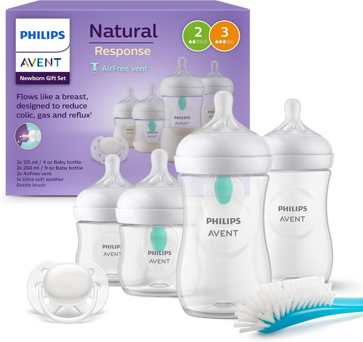 Philips Avent Set de Recién Nacido de 8 Piezas con 5 Biberones de Cristal, 2 Chupetes