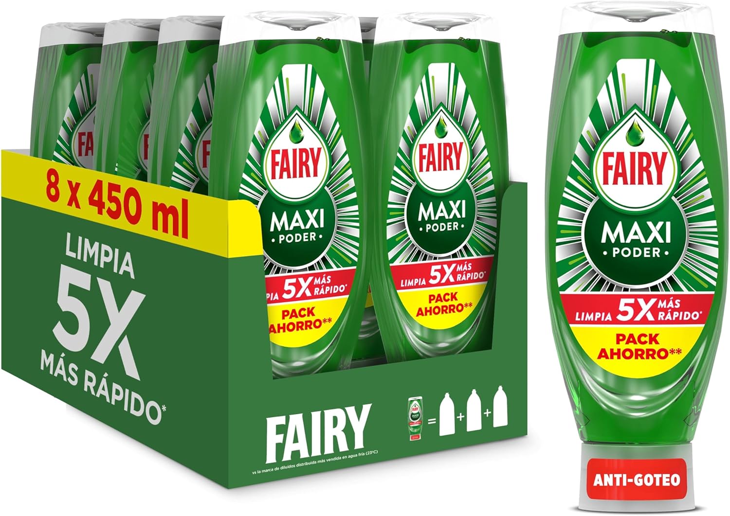 8x Fairy Maxi Poder Lavavajillas Líquido 450ml