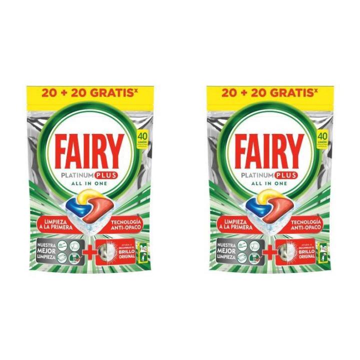 PACK DE 2 BOLSAS  Fairy Platinum plus  de 40 cápsulas de lavavajillas limon (80 cápsu