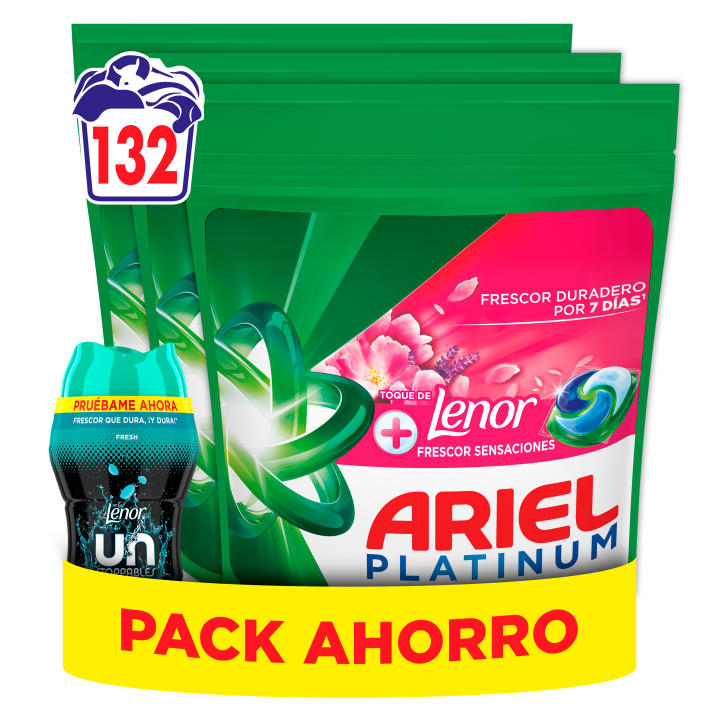 ARIEL Pods Sensaciones 132 Lavados (3 x 44 cápsulas) + Perlas Fresh 150 gr ❗️ 🇪🇸