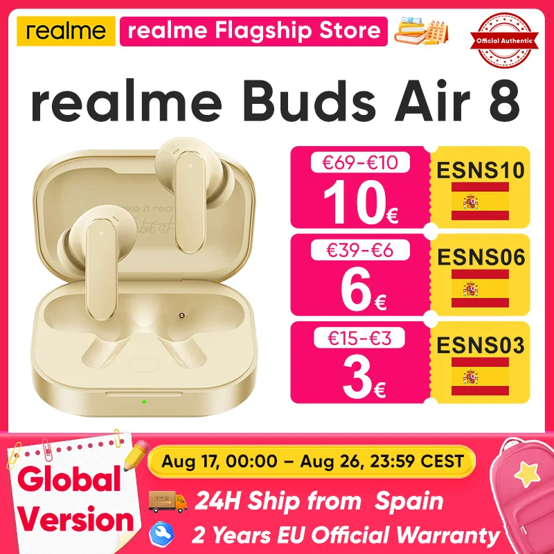 **realme Buds Air 8 nuevos auriculares Bluetooth con asistente de IA, 55 dB y 58 hora