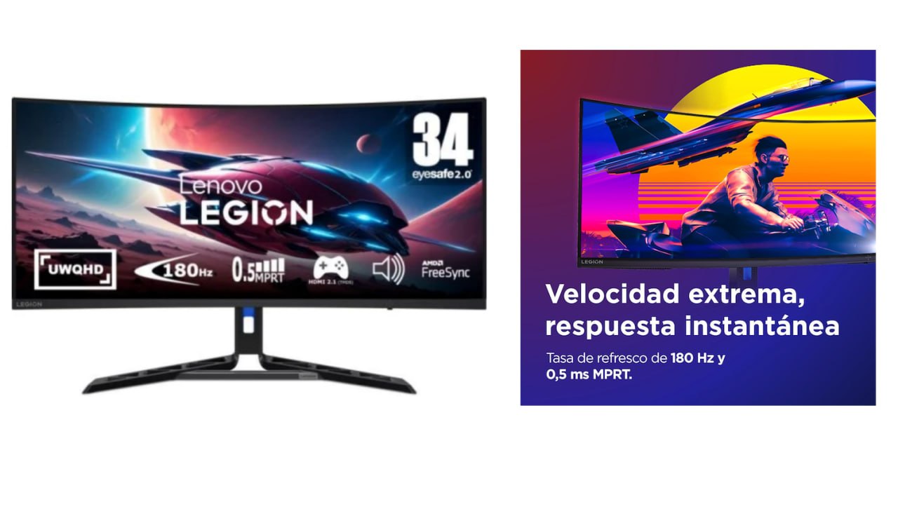 Monitor Lenovo Legion 34" LED VA UltraWide QHD 180Hz 0.5ms Curvo