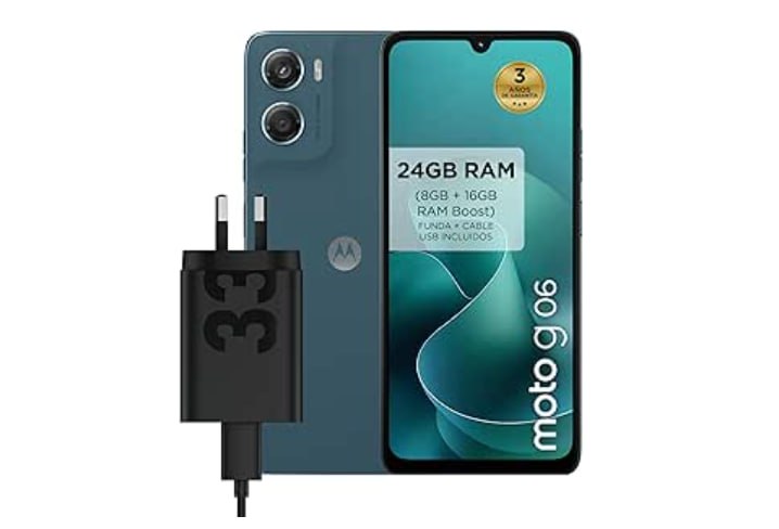 Motorola Moto G06 24GB-256GB Smartphone Android Puro (+CARGADOR RÁPIDO 33W y FUNDA)