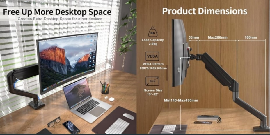 Suptek Brazo Monitor Giratorio 13-32" 360° Inclinación/Altura Ajustable