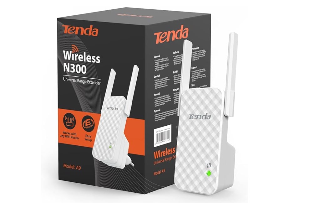 Tenda N300 A9 Repetidor WiFi, Extensor de Red, Inalámbrico Amplificador 300 Mbps, 2 A