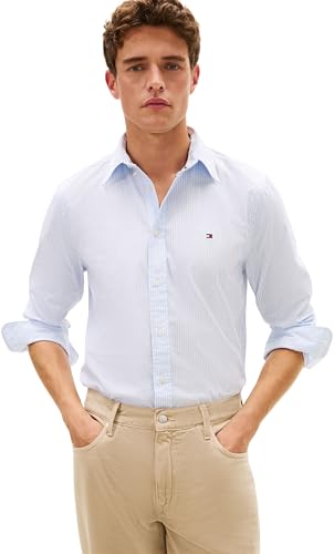 Tommy Hilfiger Core Flex Pop Classic STP Camisa para Hombre, MW0MW41403, L/S, Azul, M