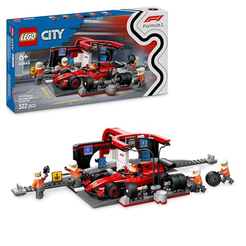 LEGO City Parada en Boxes de F1 y Equipo de Mecánicos con Coche Ferrari de Juguete pa
