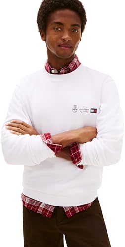 Tommy Hilfiger Sweatshirt Hombre Small Crest Outline con Cuello Redondo, Blanco (Whit