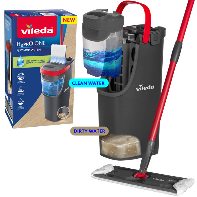 Vileda Mopa H2PRO Plana con Separación de Aguas  Sistema de Microfibra para Limpieza 