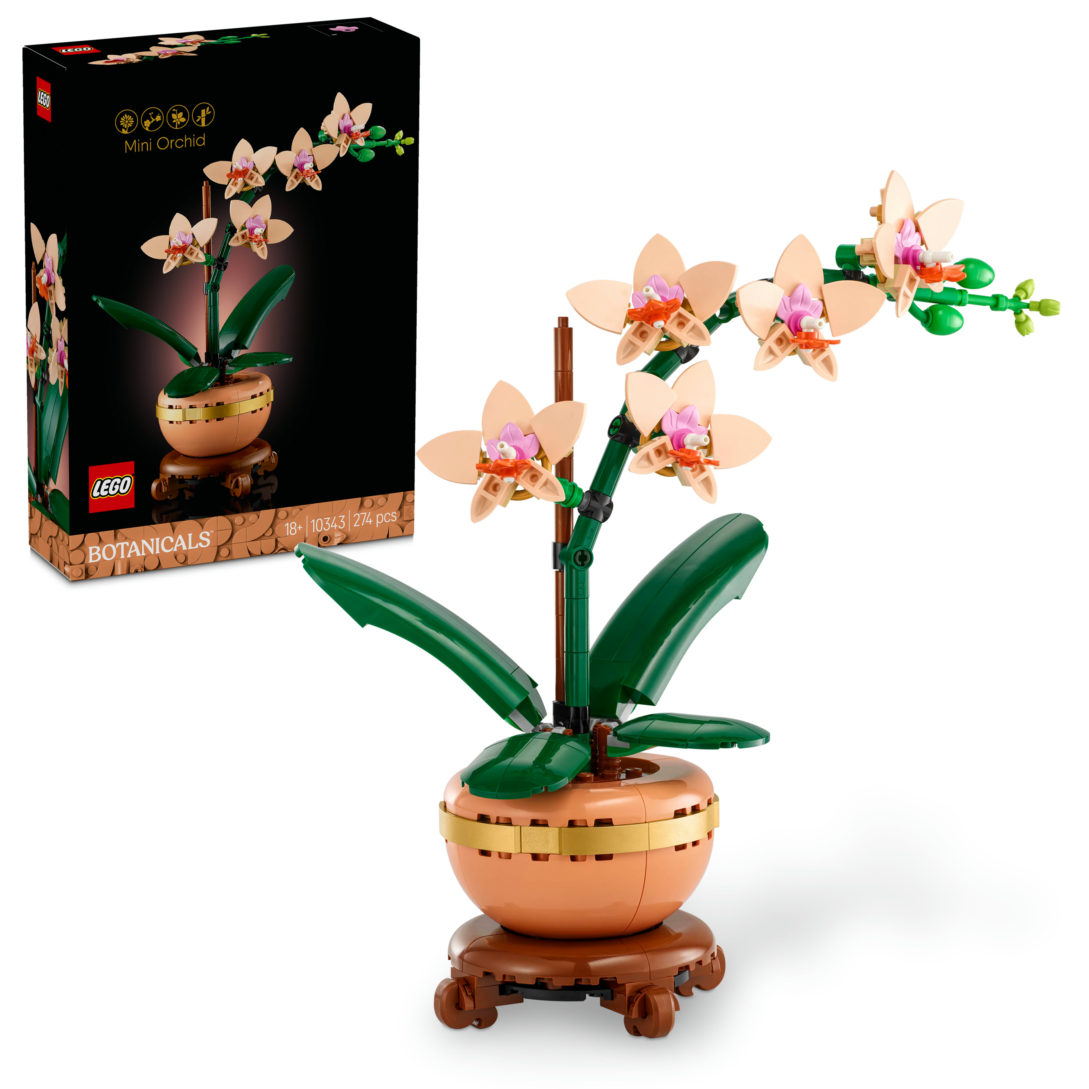 LEGO 10343 Botanical Miniorquídea, Orquídea Flor y Planta Artificial para Decoración 