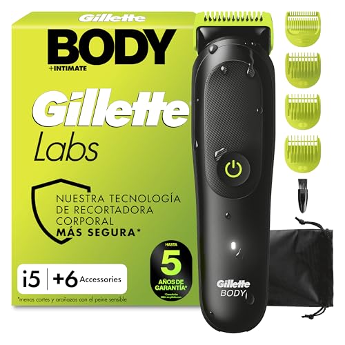 GilletteLabs i5 Body + Intimate Afeitadora Corporal con 4 Peines Y Funda, Negro/Verde
