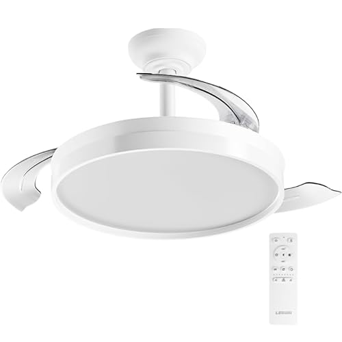 LEDUNI Ventilador de techo color Blanco 72W 7590lm,Aspas retráctiles,Motor DC 30W, Lu
