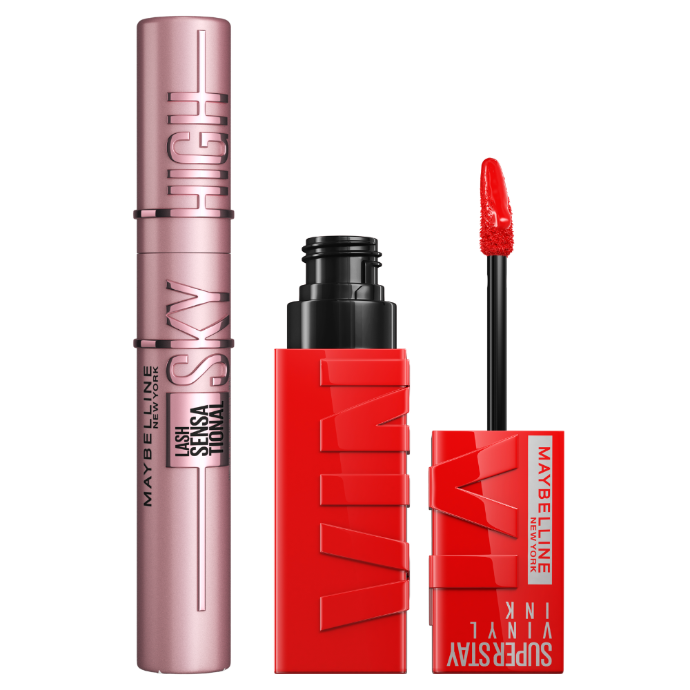 Maybelline New York  Kit rutina de maquillaje con la máscara de pestañas Sky High Ton