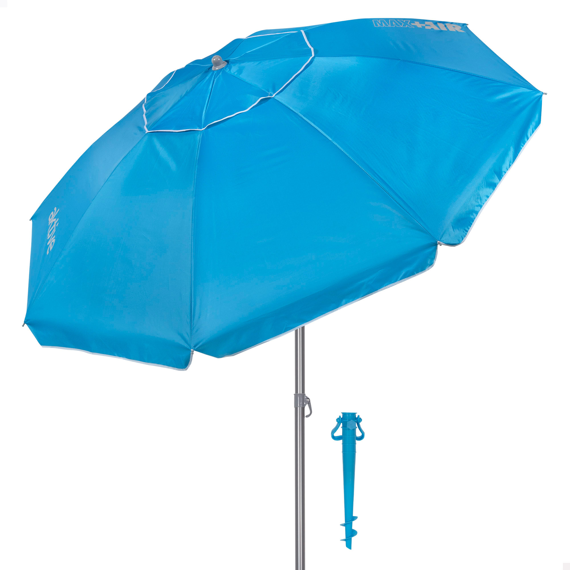 Aktive - Sombrilla de playa, color azul, protección UV50, incluye soporte, 8 varillas